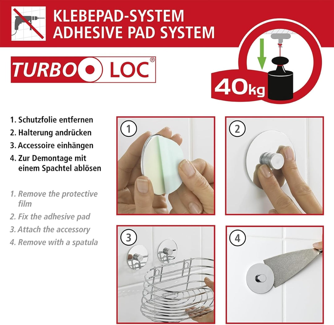 WENKO Turbo-Loc Handtuchring Orea Shine, Befestigen ohne Bohren, flexibel nach Oben und unten bewegl