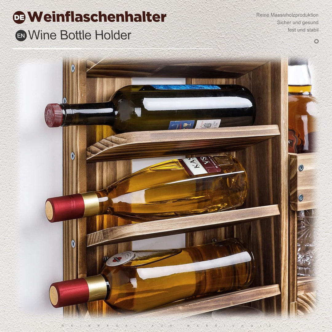 Yorbay Weinregal Palette Beflammt Holz, Wandbar mit Korkhalter, für Weingläser,Whiskygläser,Flaschen