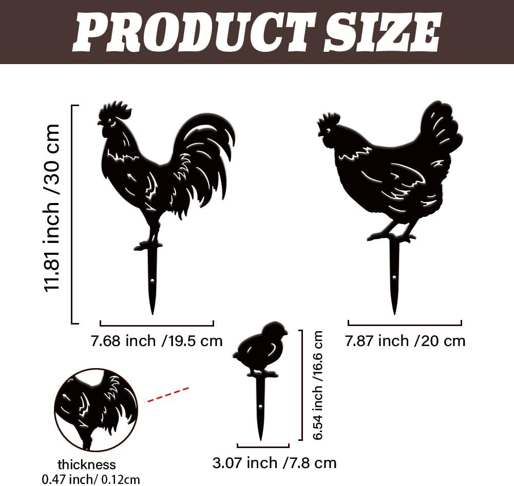 SUPERDANT 3 STK Metall Huhn Gartendekoration Metallhahn Gartenornament Gartenstecker Für Draussen Sc