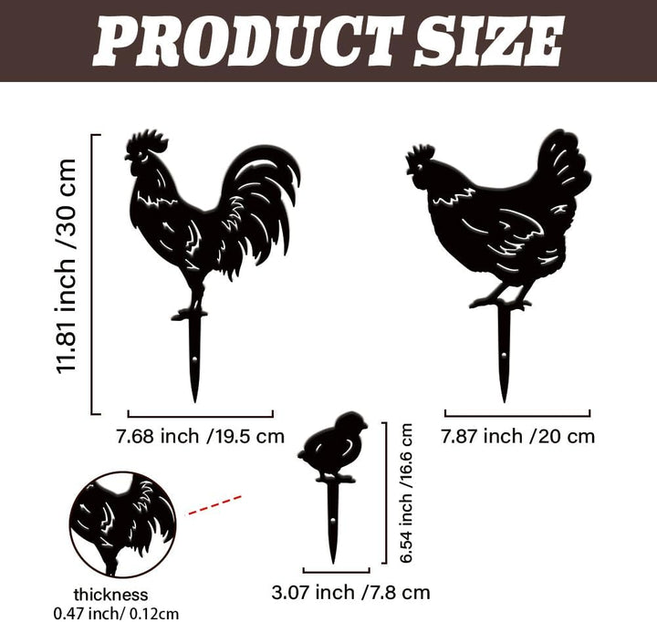 SUPERDANT 3 STK Metall Huhn Gartendekoration Metallhahn Gartenornament Gartenstecker Für Draussen Sc