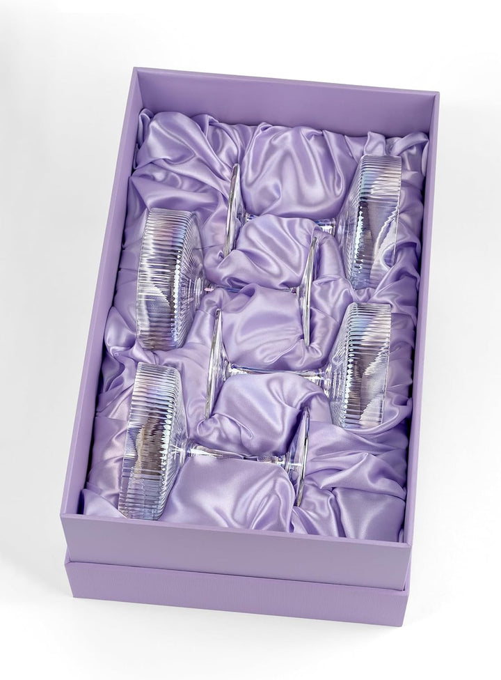 GLASSIQUE CADEAU Vintage Art Deco Schillernde Gerippte Coupe Gläser | 4er Set | 200 ml Regenbogen Co