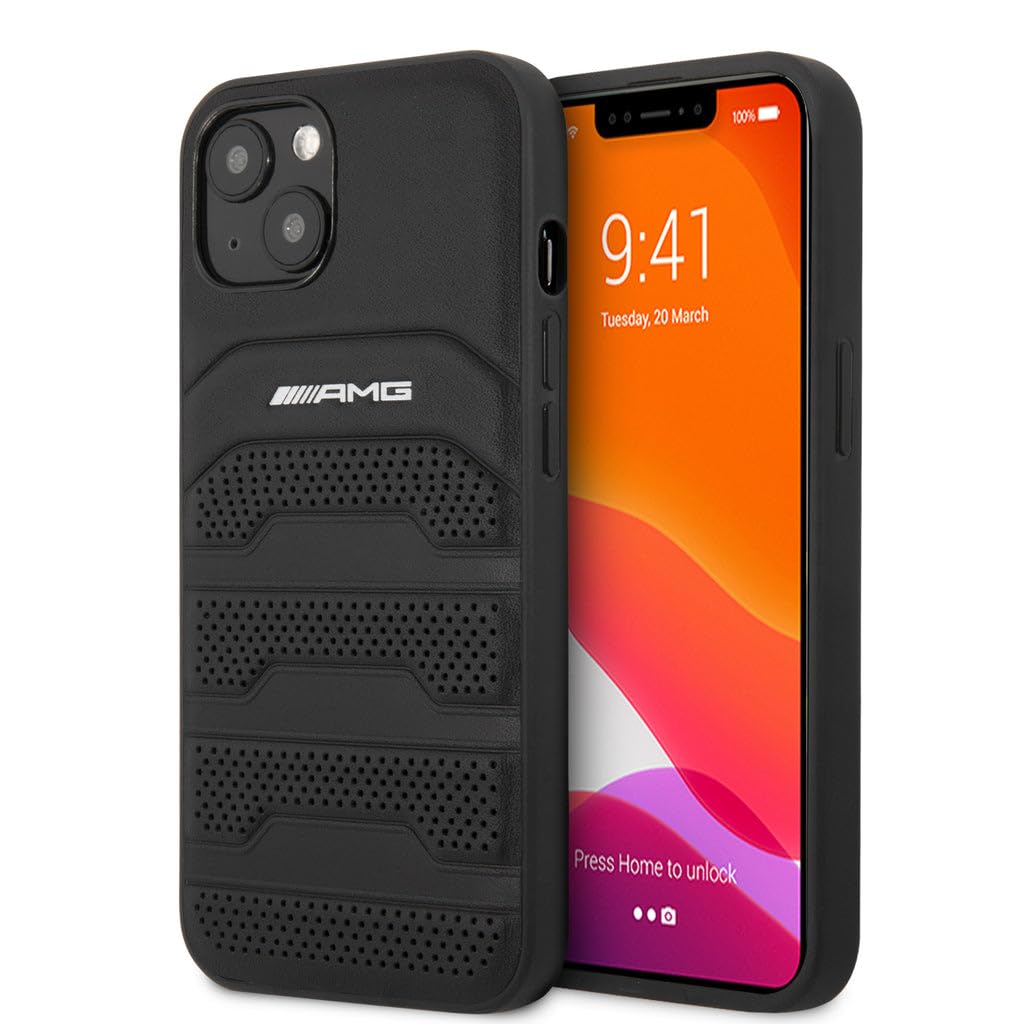 AMG AMHCP14SGSEBK Hülle für iPhone 14 6,1" schwarz/Black hardcase Leather Debossed Lines
