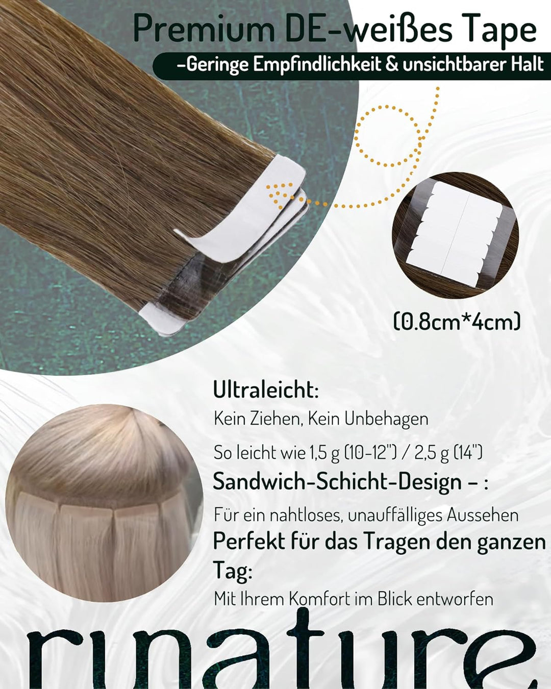 RUNATURE Ombre Tape in Extensions Echthaar Braun Blond Unsichtbare Haarverlängerung Remy Tape Extens
