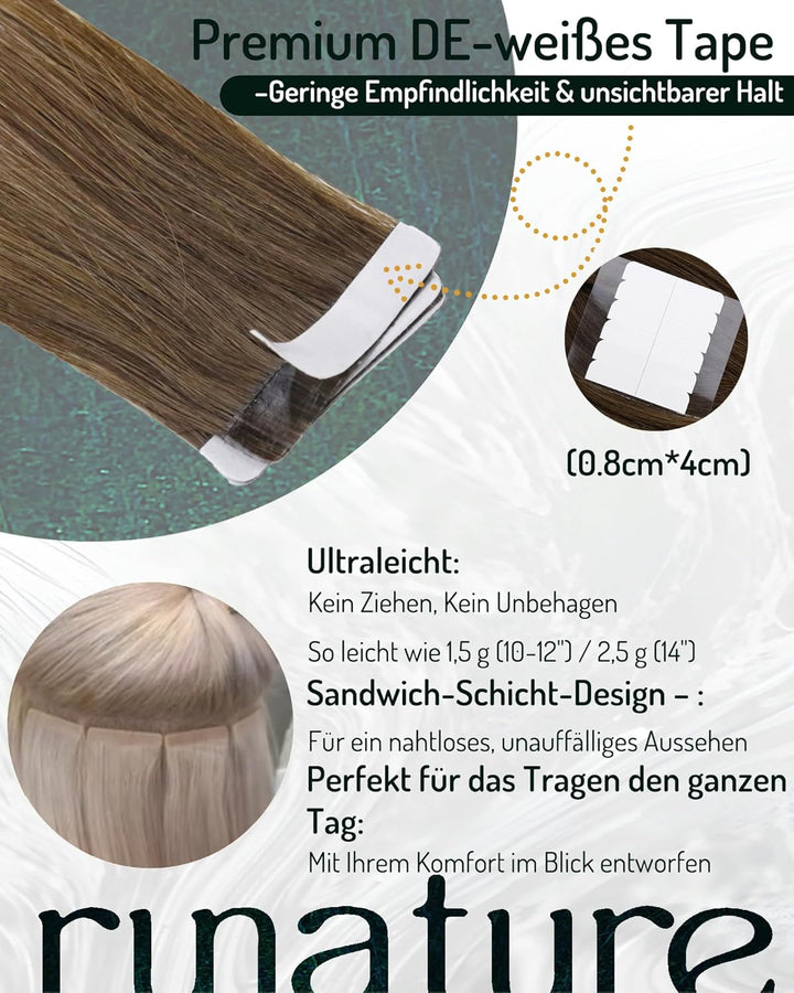 RUNATURE Ombre Tape in Extensions Echthaar Braun Blond Unsichtbare Haarverlängerung Remy Tape Extens