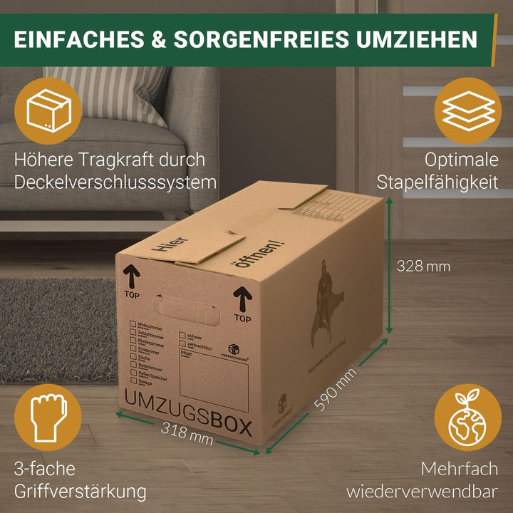 BB-Verpackungen 10 x Umzugskarton aus recycelter Pappe, sehr stabil mit doppeltem Boden (belastbar b