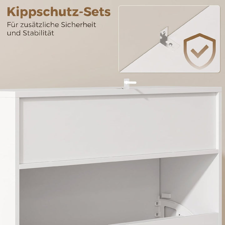 HOMCOM Schuhschrank mit 2 Klappen 2 Türen für 12-16 Paar 80x24x102,5cm Weiss | Schmal Schuhkipper, A