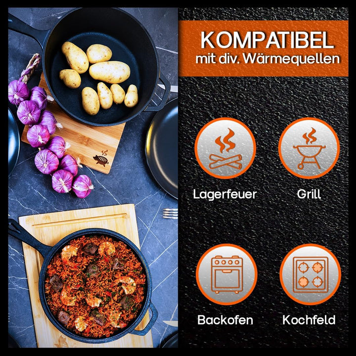 Grillschweine Cooker 2126-2 in 1 gusseisener Multikocher: Kochtopf und Bratpfanne - geeignet für Gri