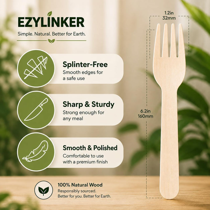 500 Holz Gabeln (Wooden Forks) Einwegbesteck Satz - Alternative zu Plastik Gabeln, Umweltfreundlich,