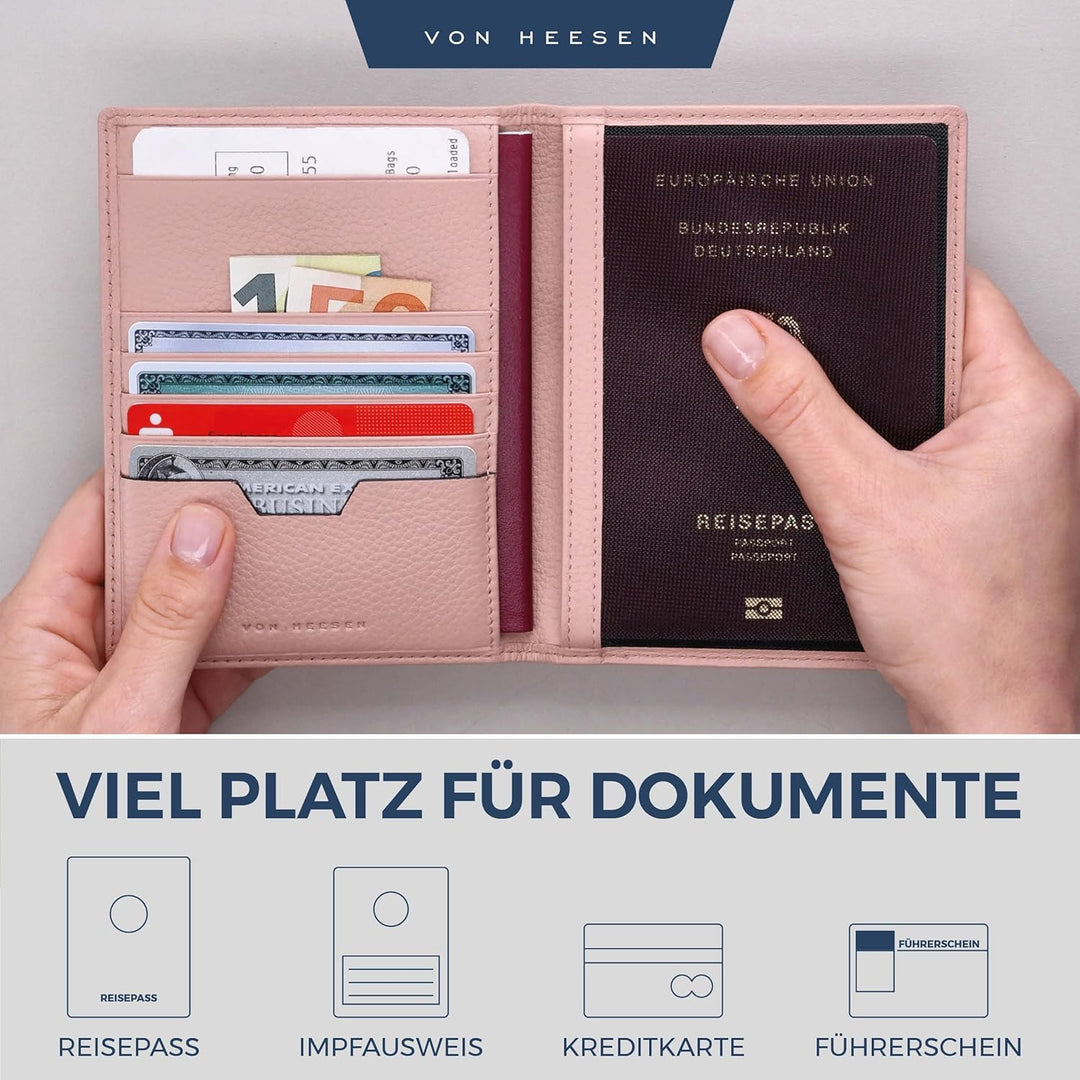 VON HEESEN® Reisepasshülle Leder Etui mit RFID-Schutz - Passhülle Passport Reisepass Mappe Hülle Org