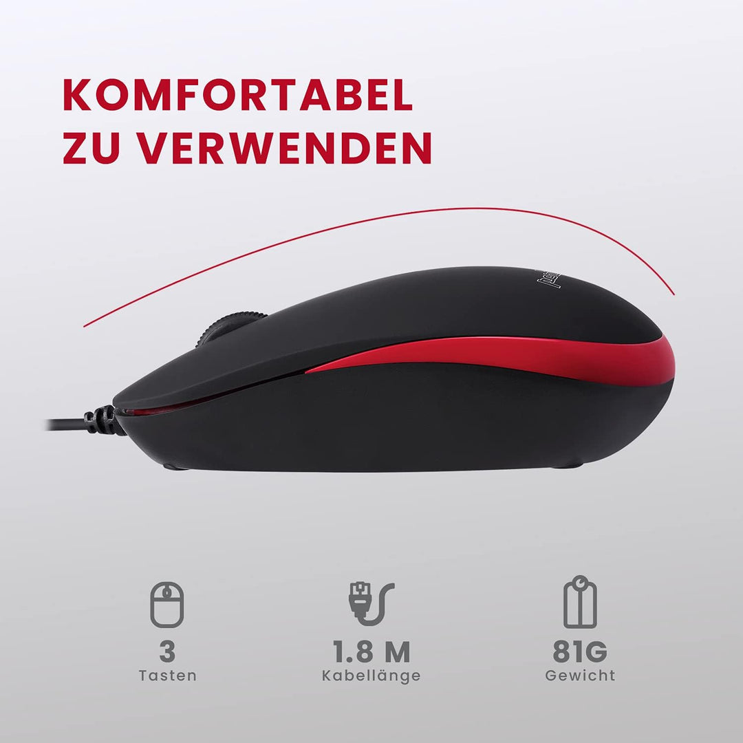 Perixx PERIDUO-212 DE, Kompaktes Mini Tastatur und Maus Set, USB-Kabel, Schwarz, Deutsches Layout Sc