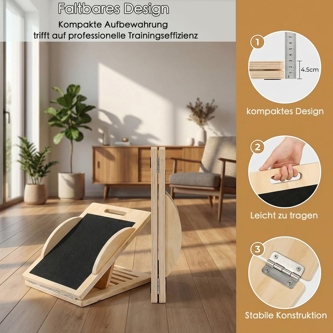2 in 1 Wadendehner Verstellbarer mit 5 Winkeln, klappbares Balance Board Erwachsene aus Holz mit Tra