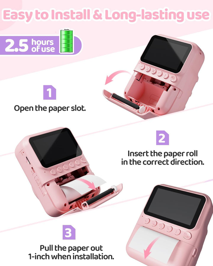 Kinderkamera Sofortbildkamera, 48MP 3.0 Zoll Sofortbildkamera Kinder mit 32G Karte & 3 Rollen Druckp