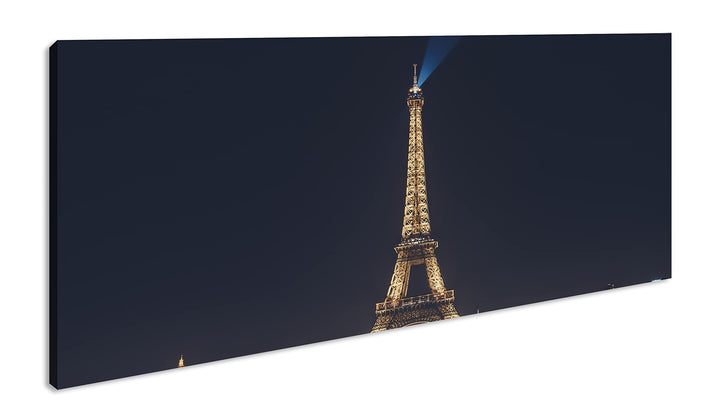 Eiffelturm in Paris bei Nacht Panorama 80x40 cm als Leinwandbild, Motiv fertig gerahmt auf Echtholzr