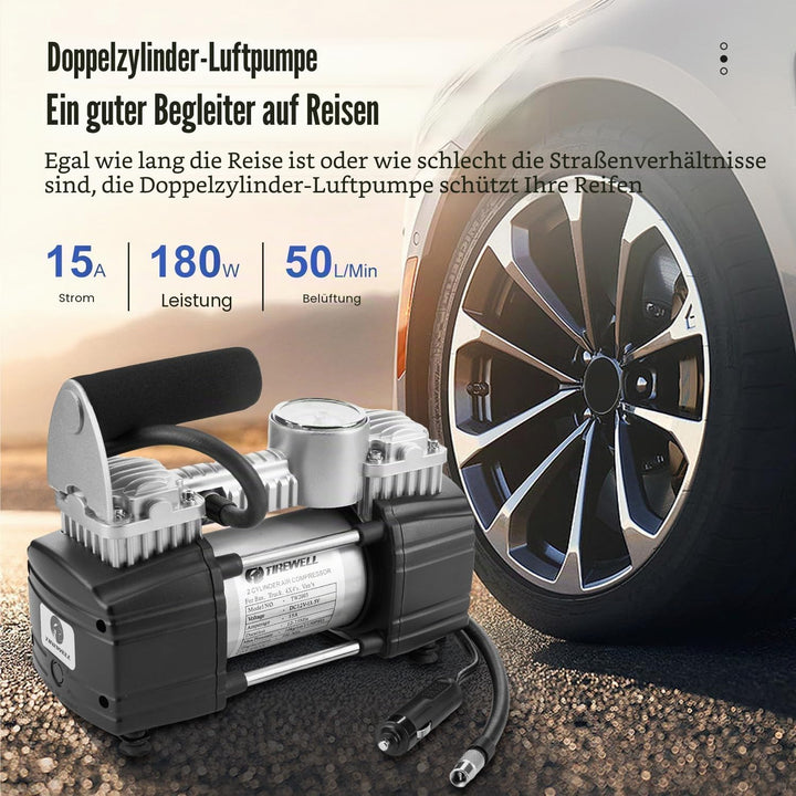 TIREWELL 12 V Reifenfüller - Heavy Duty Double Zylinder Direct Drive Metall Pumpe 150PSI, Air Kompre