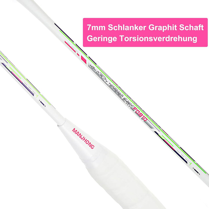 Badminton Set mit 2 Graphit Schläger - Kratzfestes Design - Federball Set für Erwachsene Incl. Feder
