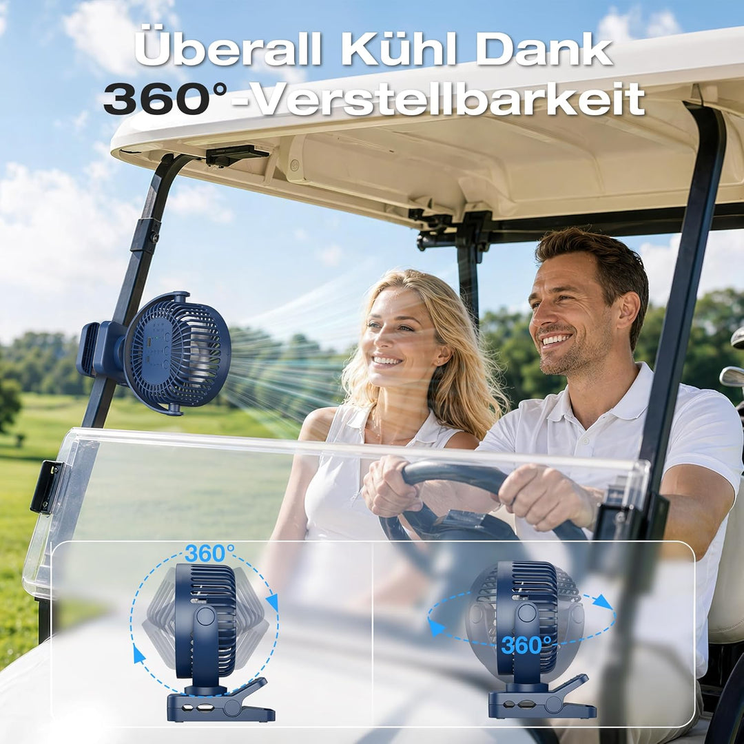 USB Ventilator 12000mAh Akku Tischventilator mit Fernbedienung & Magnetfuss, 3 Stufen, LED Licht, Ti