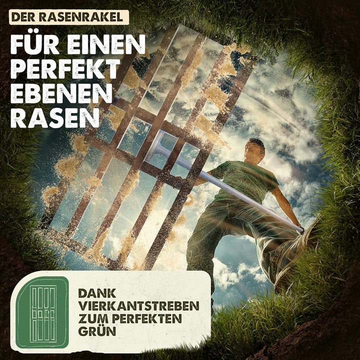Rasenrakel | 75 x 35 cm | inkl. 1,7m Metall STIEL | Rasen Rakel zum Rasen sanden Rasensand nivellier