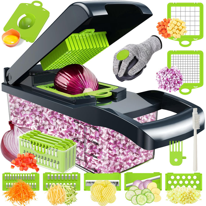 16 In 1 Gemüseschneider,Multifunktion Gemüse Schneider,Vegetable Chopper,Würfelschneider mit 7 Austa