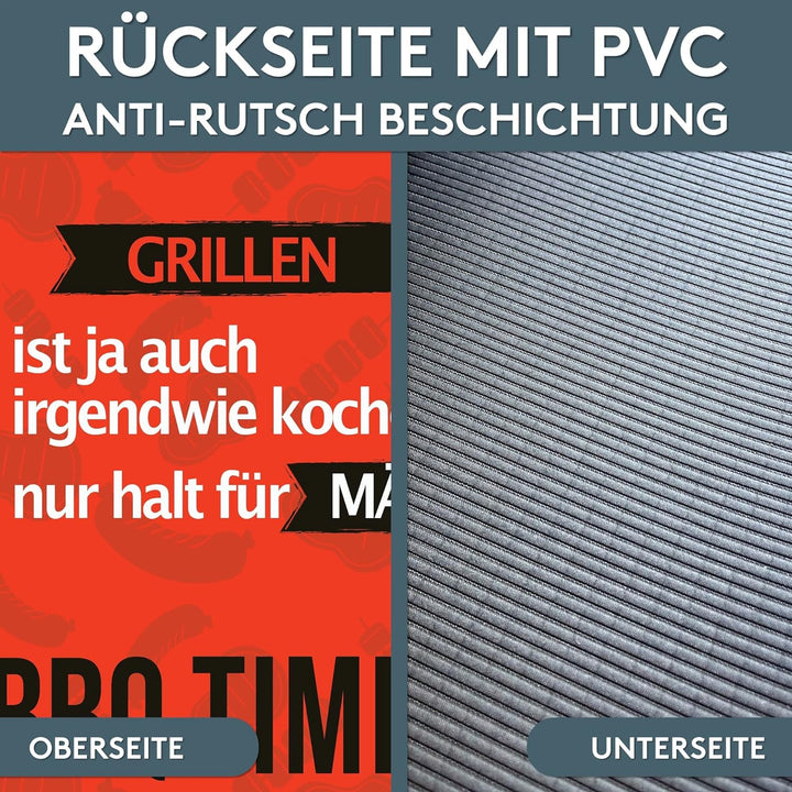 LILENO HOME Grill u. BBQ Matte 75 x 120 cm (BBQ Time Männer Rot) - als perfekte bodenschutz Unterlag