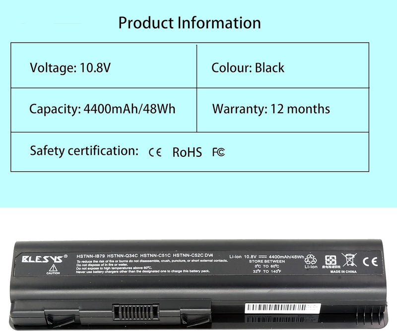 BLESYS Akku für HP Compaq 484170-001 484171-001 484172-001 485041-002 485041-003 Laptop 10.8V/4400mA