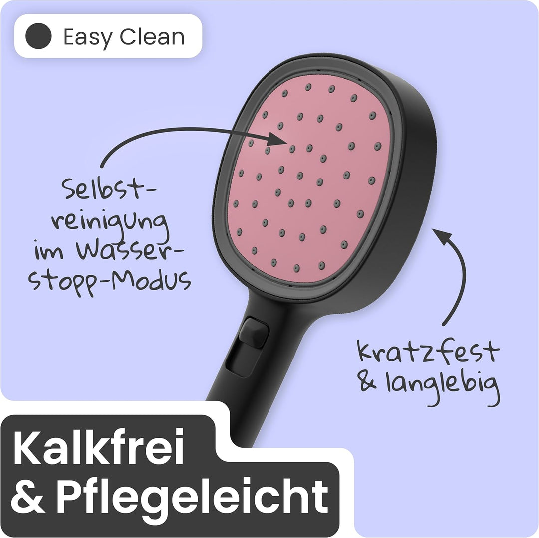 instmaier Cleo | Handbrause-Set | Duschkopf und passender 1,5m Brauseschlauch | Schwarz/Koralle | 2