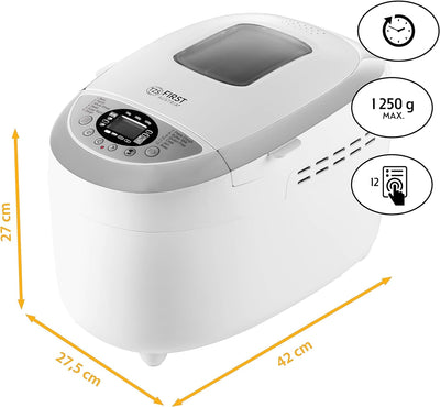 TZS First Austria Brotbackautomat, 1250g, 12 Automatik-Programmen, 2 Knethaken, Teig-, Marmelade- un