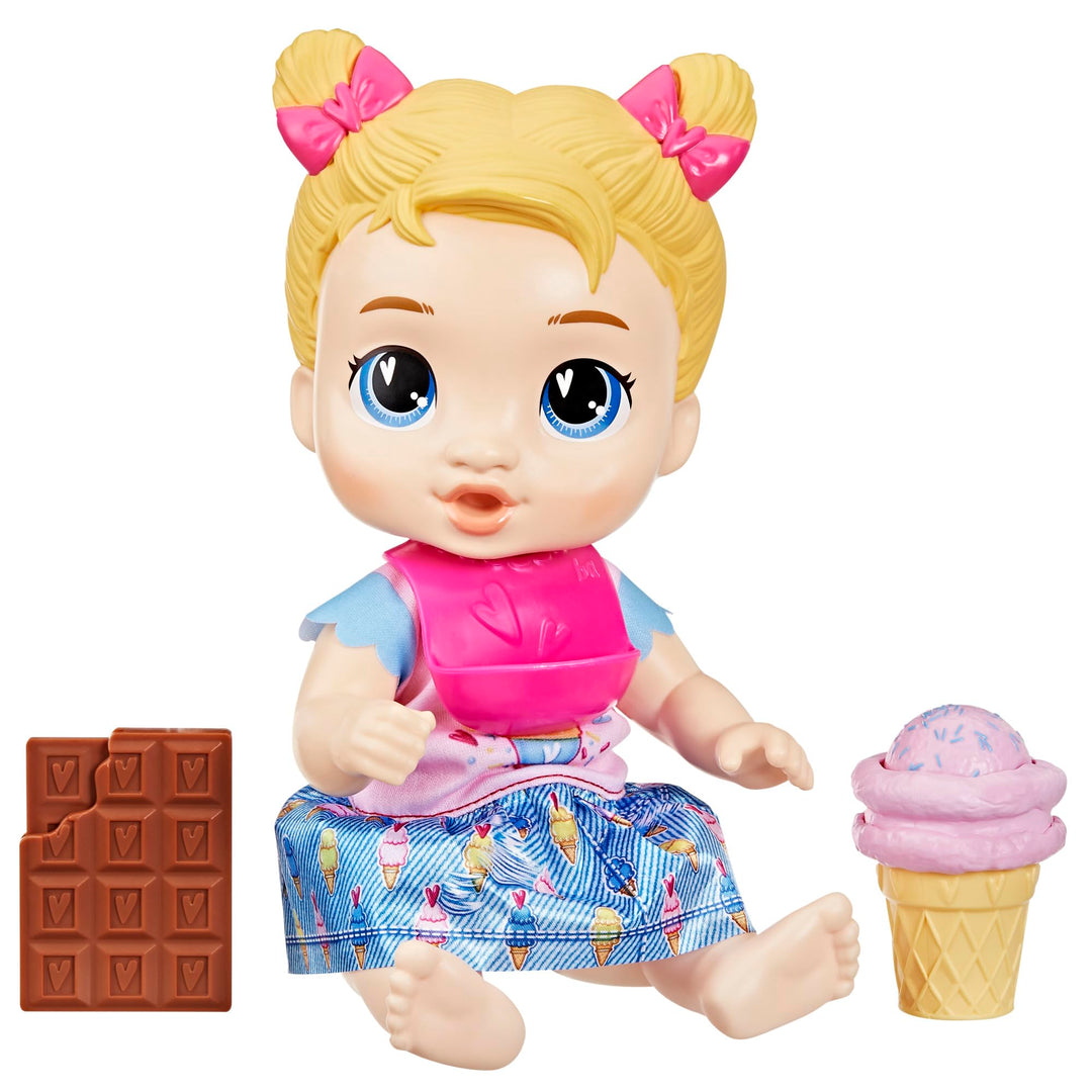 Baby Alive Süsses Schleckerbaby Harper Hugs Puppe mit Spiel-Lebensmitteln, Blonde Haare, 28 cm, Spie