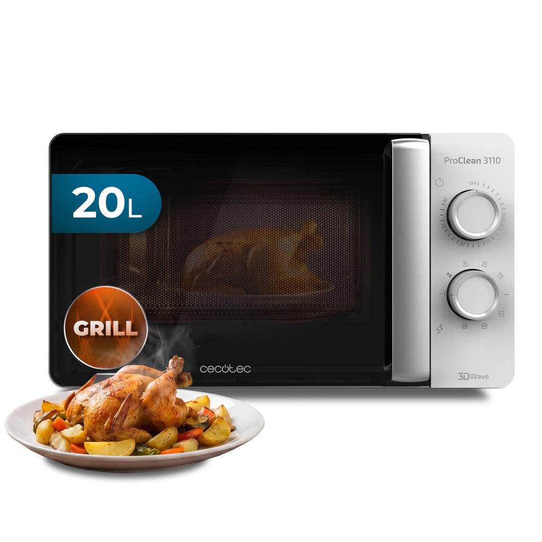 Cecotec Mikrowelle Proclean 3110 Wave mit Grill. 20 L, 700 W, 800 W Grill, 6 Leistungsstufen, Ready2