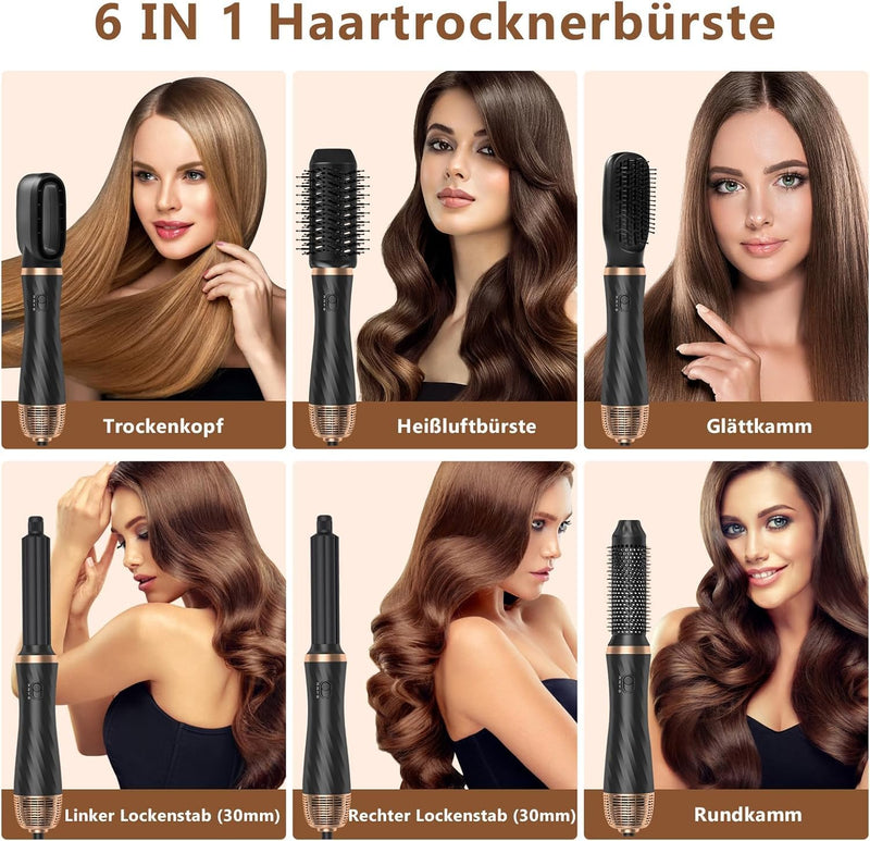 Semai 6 in 1 Air Styler set mit 1000W Haartrockner, Rundbürste, Warmluftbürste, Automatisch Volumen