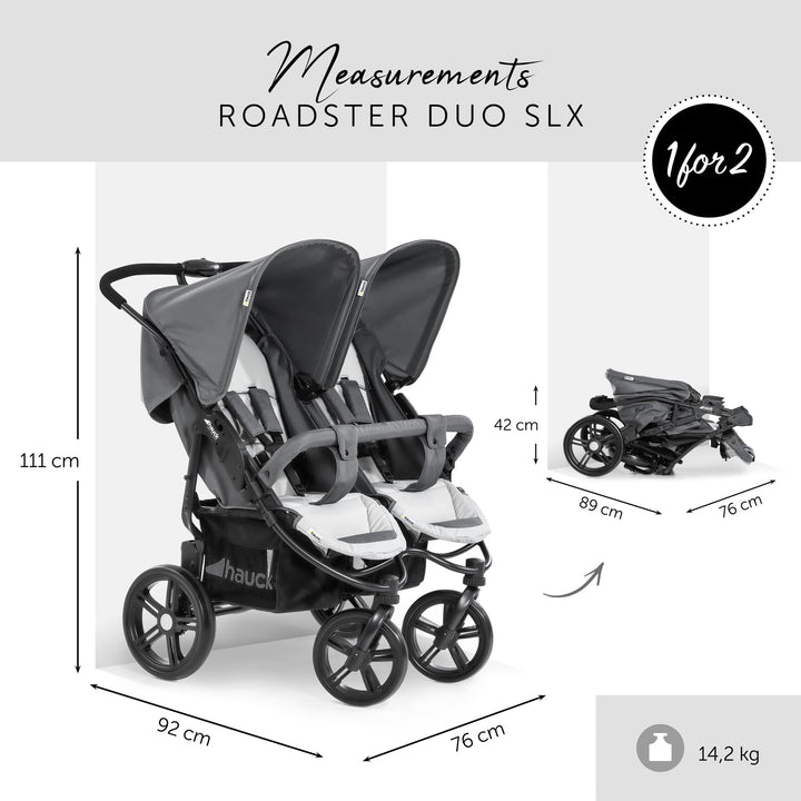 Hauck Geschwister Kinderwagen Roadster Duo SLX / 2 Kinder / Zwillinge / XL Räder / mit Liegeposition