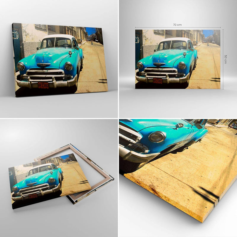 Bilder auf Leinwand Auto Klassiker Kuba Havanna Leinwandbild 70x50cm Wandbilder Dekoration Wohnzimme