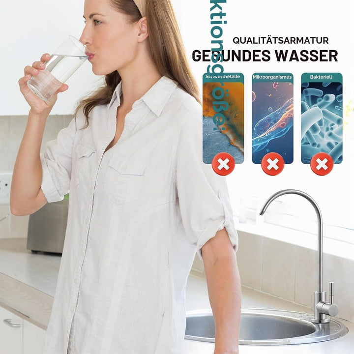 Umkehrosmose Wasserfilter Wasserhahn, 1/4'' RO Osmoseanlage Trinkwasser Wasserhahn, 360° Schwenkbar
