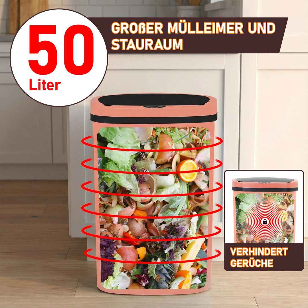 FDW Mülleimer mit Sensor & Deckel, Kunststoff, 50 L Küchenmülleimer, Smart, Automatisch, Berührungsl