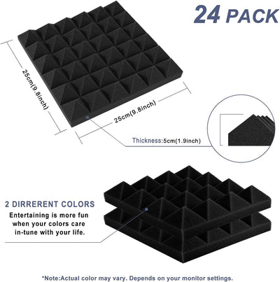 AGPtEK Schalldämmende Polsterung 24 Stück Schaumstoff-Dämmplatten 25 x 25 x 5 cm Akustikschaumstoff