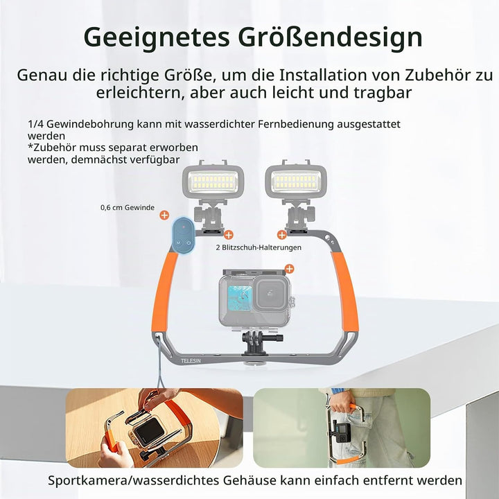 AuyKoo Diving Rig Stabilizer Aluminiumlegierung Doppelarmhalterung für GoPro Hero 11 10 9 8 7 6 Inst
