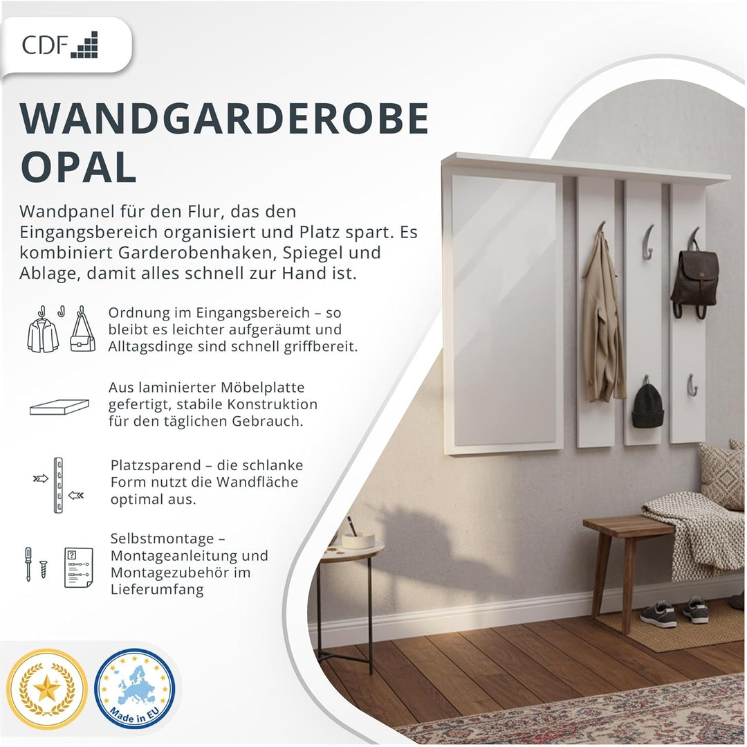 CDF Garderobenpaneel Garderobe Wandgarderobe Mit Spiegel Ablage 6 Haken Flurgarderoben Set Flur Schm