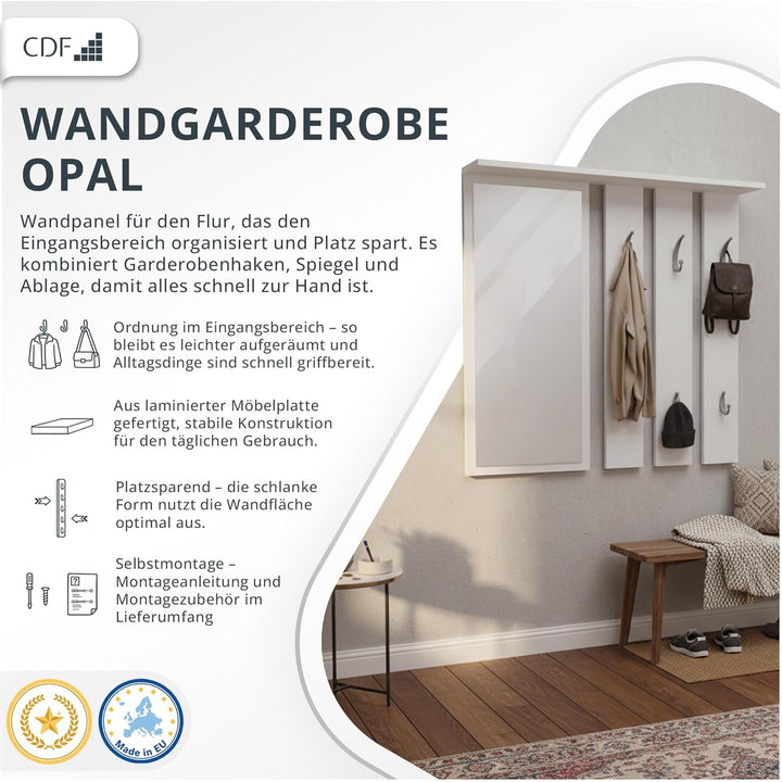 CDF Garderobenpaneel Garderobe Wandgarderobe Mit Spiegel Ablage 6 Haken Flurgarderoben Set Flur Schm