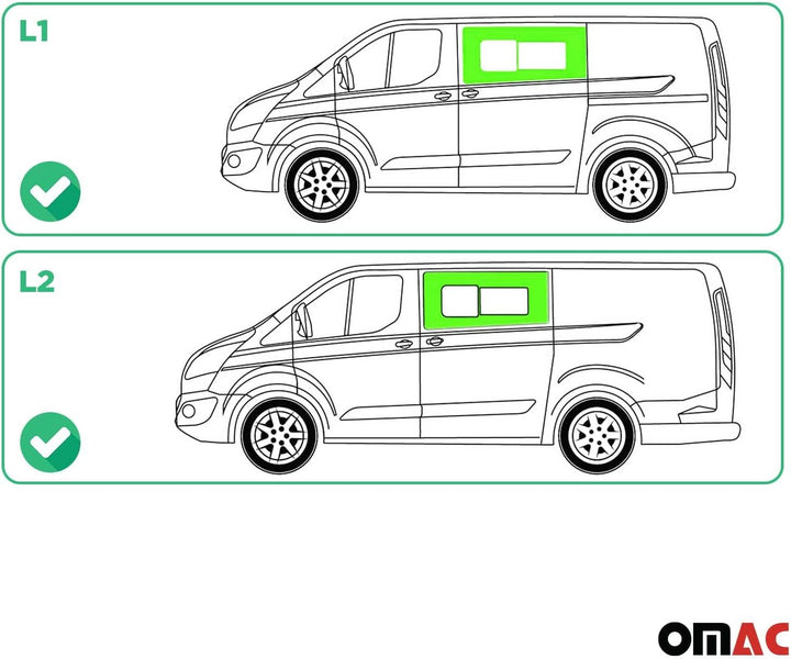 Seitenfenster Auto Schiebefenster kompatibel mit Ford Transit Custom 2013-2023 Links L1 L2 Schwarz T