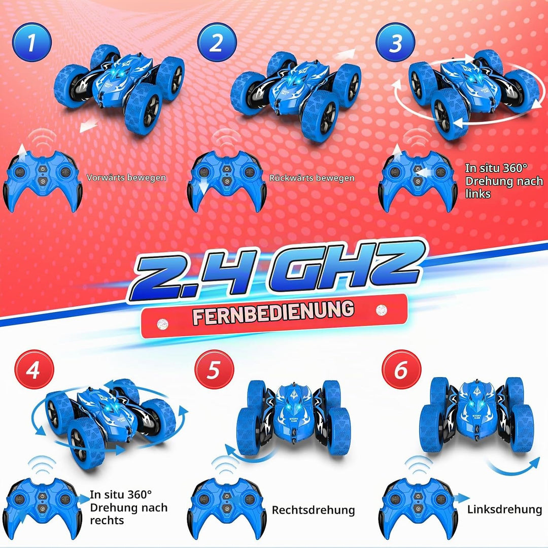 Dreamlandia Ferngesteuertes Auto Spielzeug ab 3-9 Jahre Junge, 2,4GHz RC Auto, 360° Doppelseitig, Au