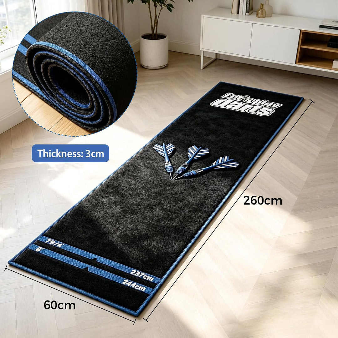 Dartmatte mit Oche Markierung 260 x 60 cm, rutschfeste Dart Teppich Matte | mit Abwurflinie, Gummi U