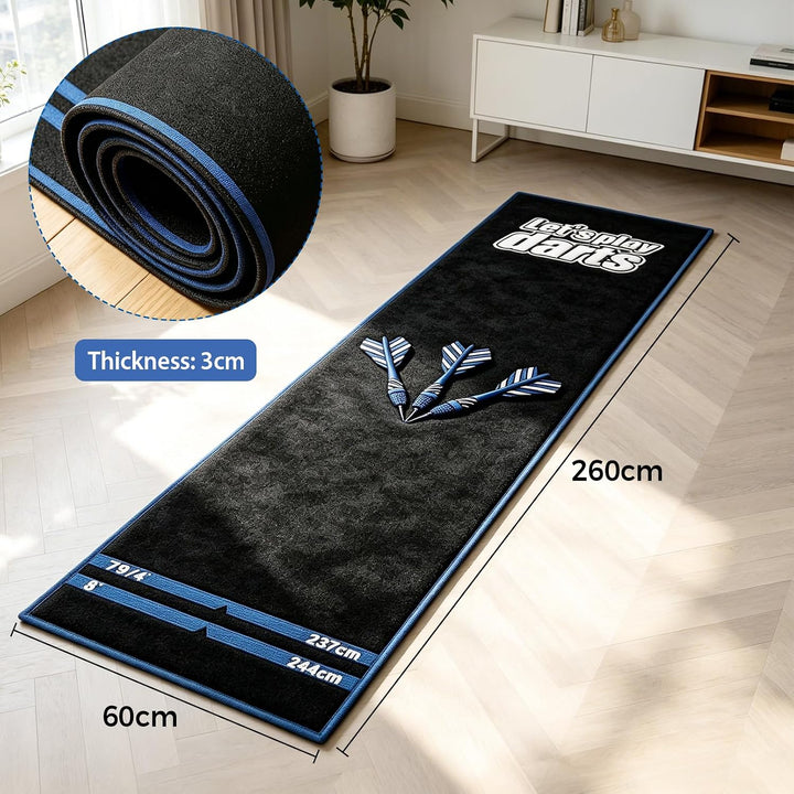 Dartmatte mit Oche Markierung 260 x 60 cm, rutschfeste Dart Teppich Matte | mit Abwurflinie, Gummi U
