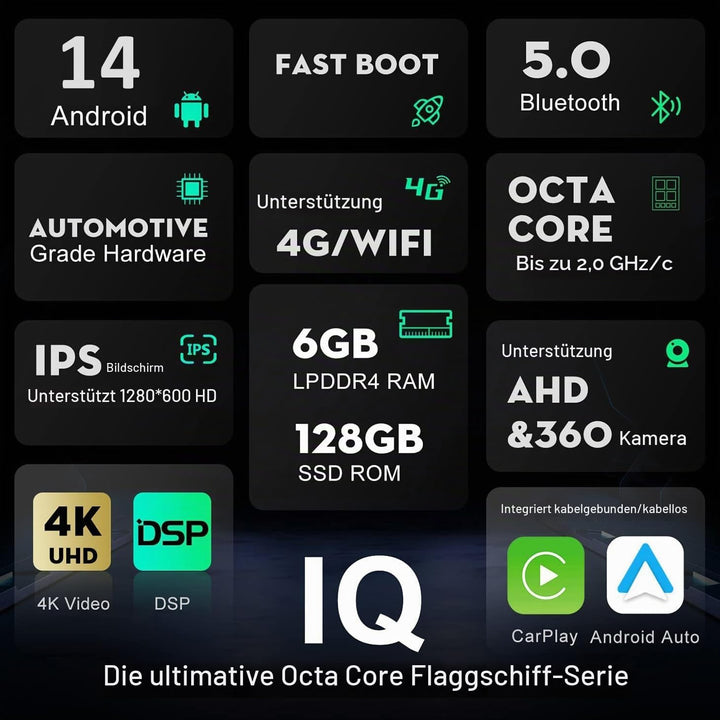 [6GB+128GB] Android 14 Autoradio für Ford Focus 2012-2017-2 Din-[Integriertes Wireless CarPlay/Andro