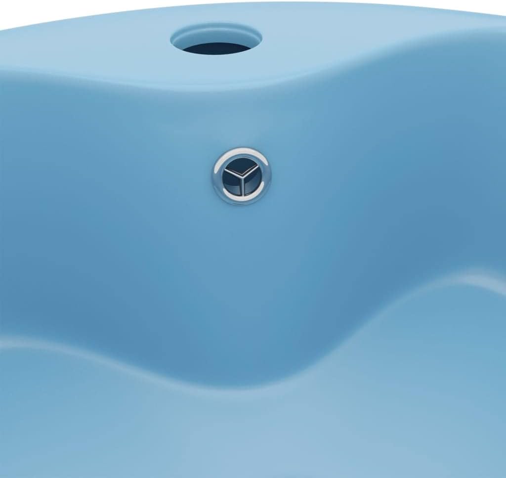 HOMIUSE Luxus-Waschbecken mit üBerlauf Matt Hellblau 36x13 CM Keramik Waschbecken Waschtisch Aufsatz