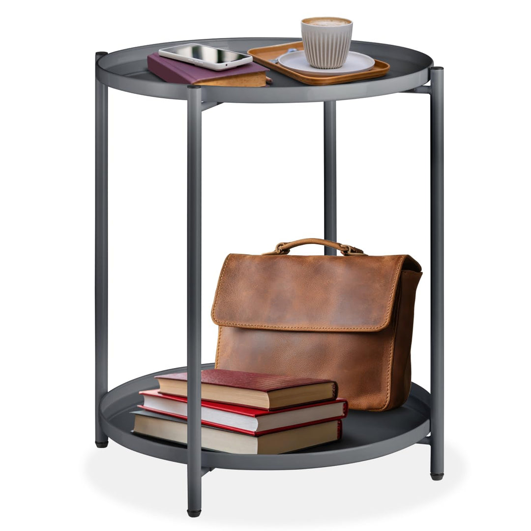 tectake 800913 Beistelltisch rund aus Metall, abnehmbare Tabletts, Couchtisch mit Zwei Ebenen, rusti