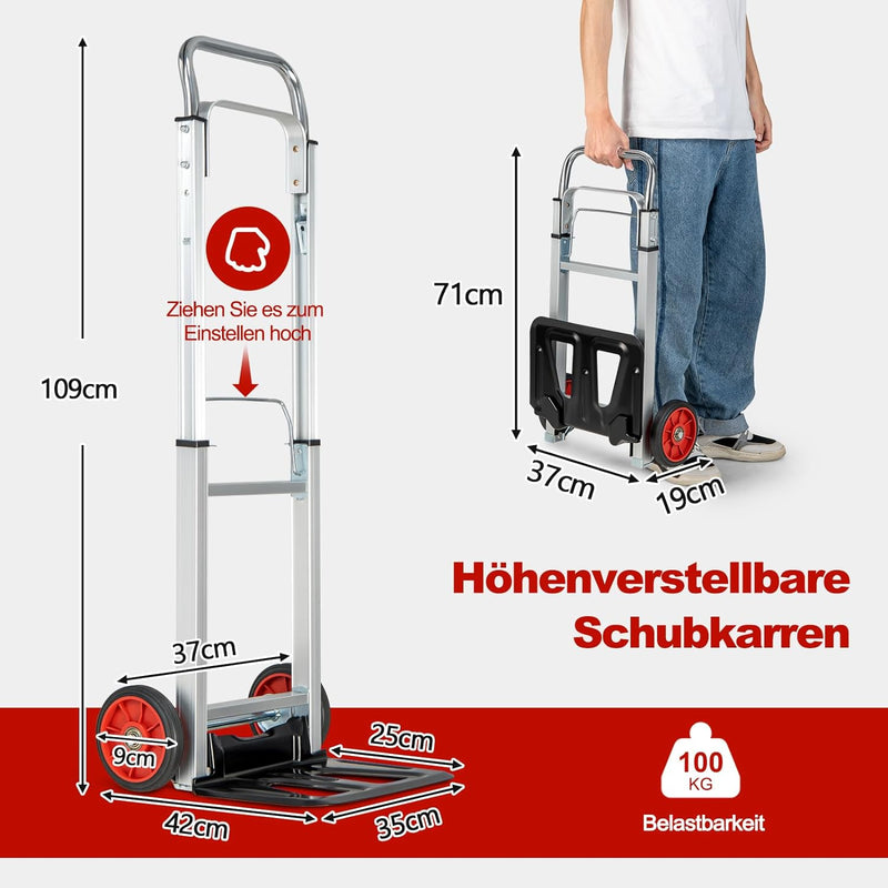 COSTWAY Sackkarre klappbar, Transportkarre mit Teleskopgriff & Faltbarer Ladefläche, belastbar bis 1