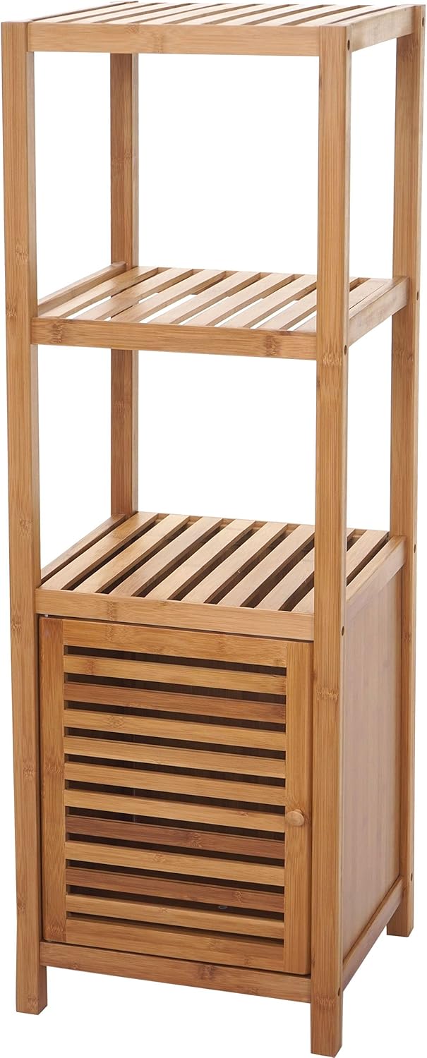 Mendler Badregal HWC-B18, Badezimmer Badschrank Standregal mit Tür, Bambus - 110x36x34cm, 110x36x34c