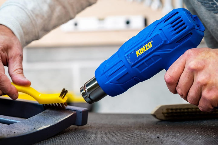 Kinzo Heissluftfön - 230V - Blau - 350 bis 600 Grad - 2 Heizstufen - Farbbrenner