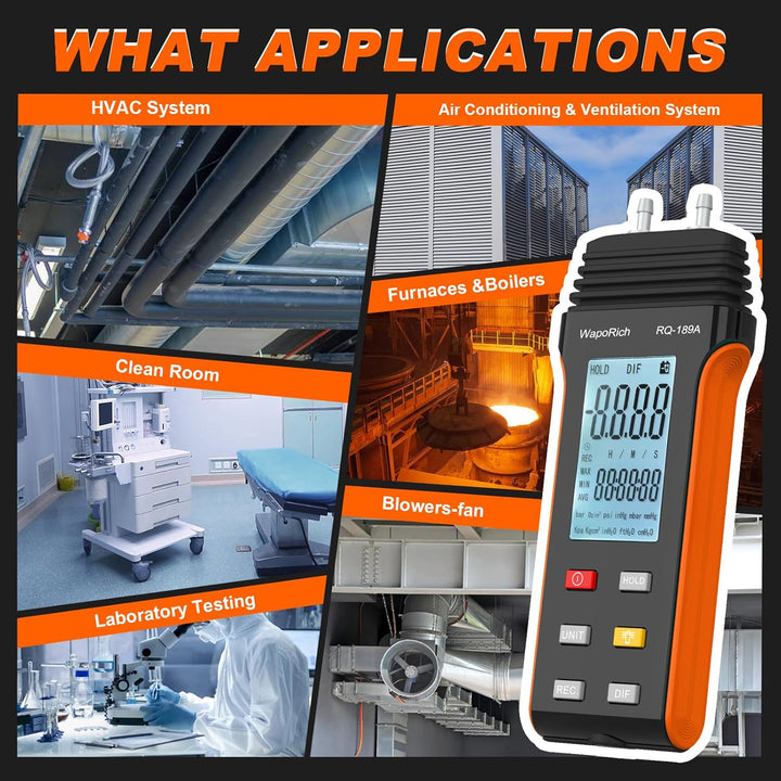 Manometer Gasdruckmessgerät, Differenzdruckmessgerät Digital Dual Port Luftdruckmessgerät für HVAC m