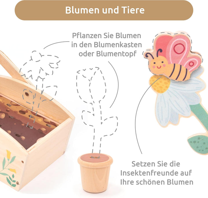 umu® Garten-Set aus Holz für Kinder mit Zubehör - Gartenspielzeug für Kinder, Gartengeräte-Set für M
