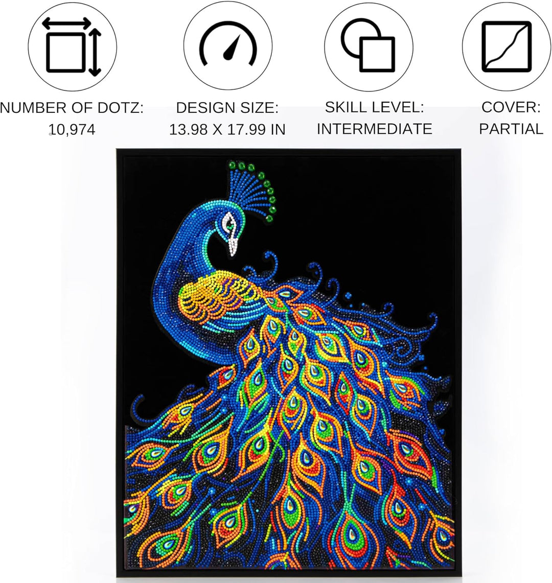DIAMOND DOTZ 2594357 Original 5D Diamond Painting Set, Neon Pfau, mit Neonfarben und Samt, DIY Diama